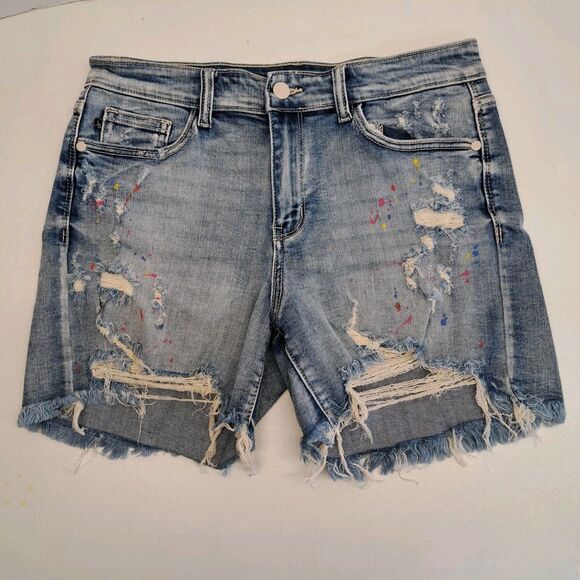 Judy Blue Pants - Judy Blue Women's Medium Mid Rise Rainbow Paint Splash Cutoff  Short